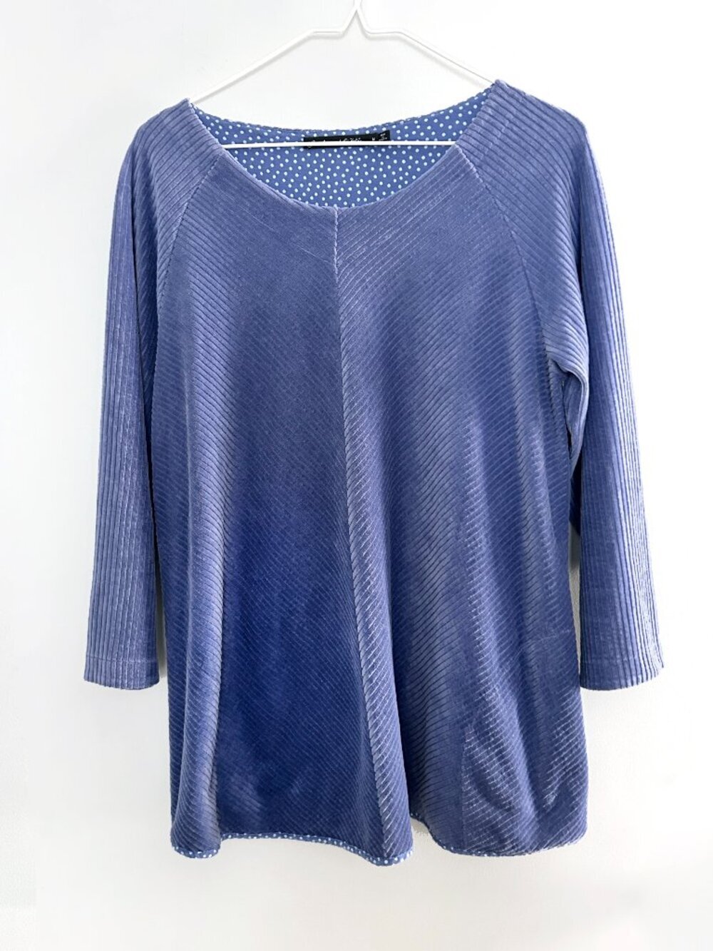 Gudrun Sjoden Blue Textured Ribbed Corduroy Top 3/4 Sleeve Lagenlook